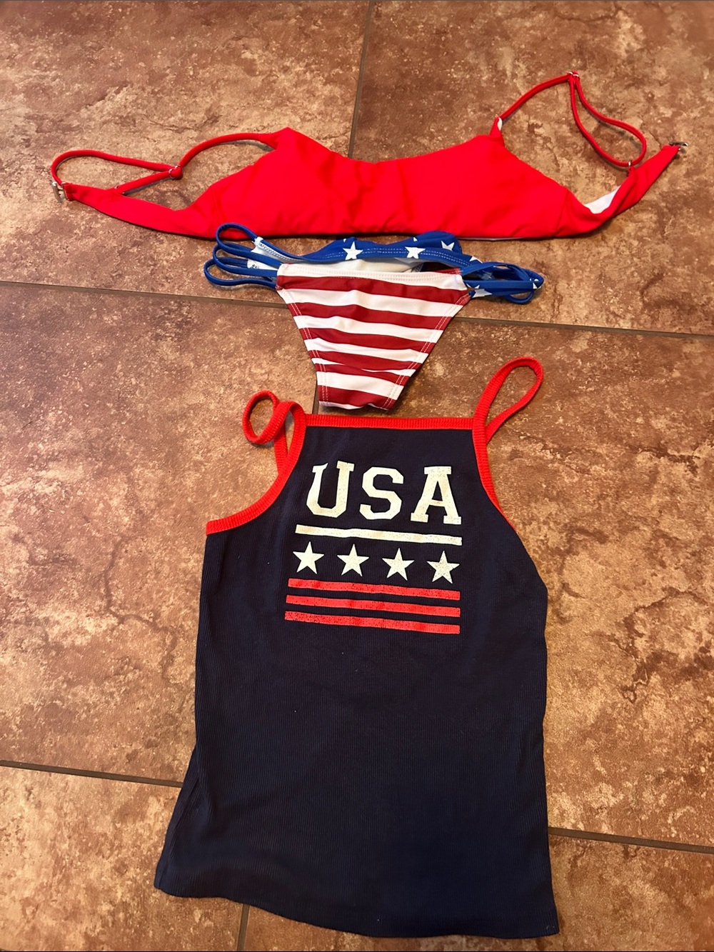 Patriotic USA Tank Top with Red Bikini Set